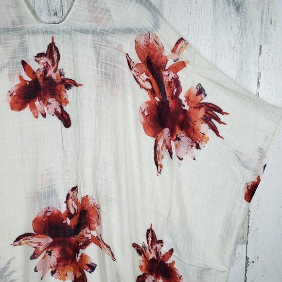 New White Ivory Floral Open Front Boho Flower Lightweight Kimono Womens One Size - Picture 9 of 11